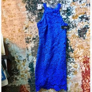 Lulus NWT Love Poem Lace Mini Dress Cobalt Blue XS